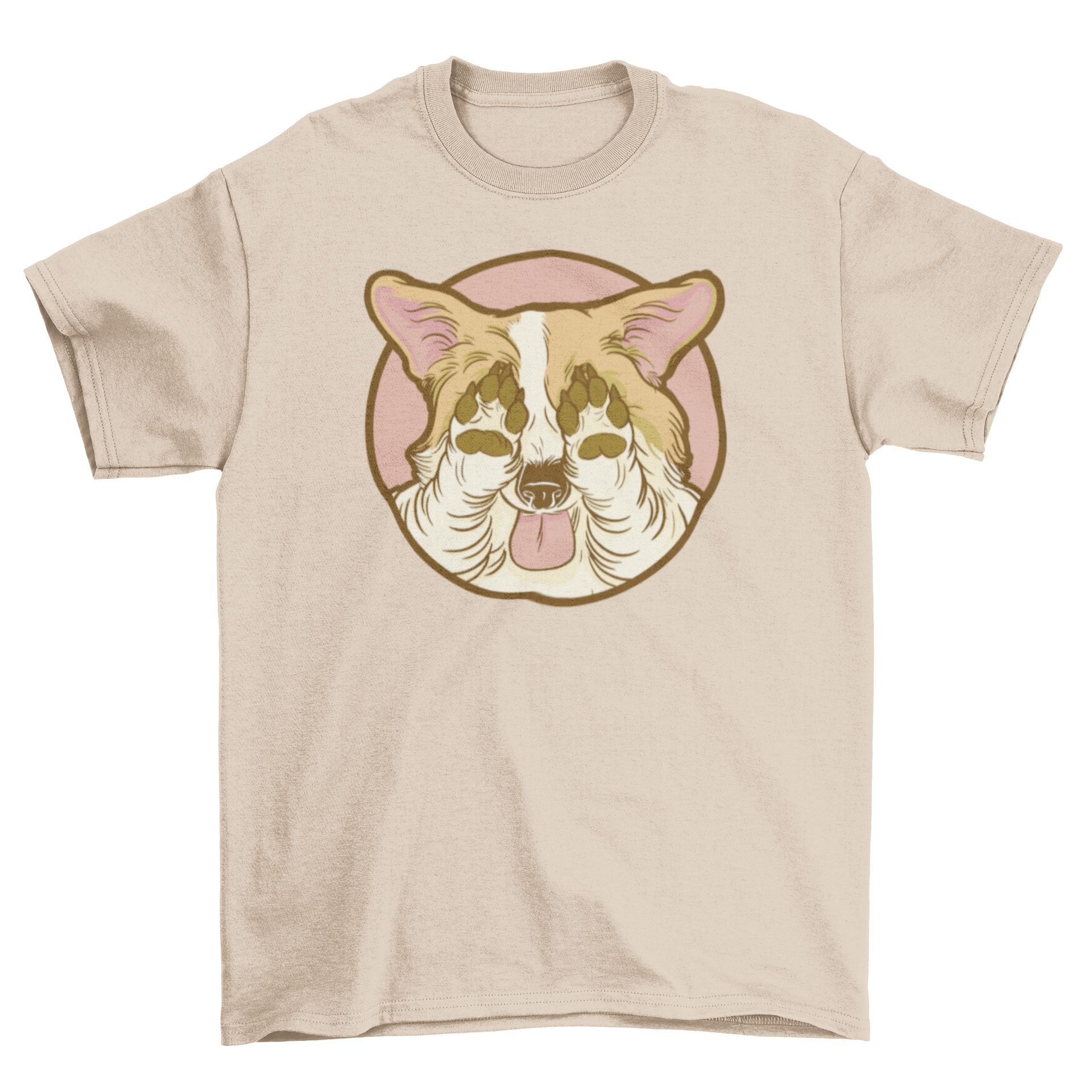 A soft t-shirt featuring a cute corgi puppy with its paws up, perfect for dog lovers.