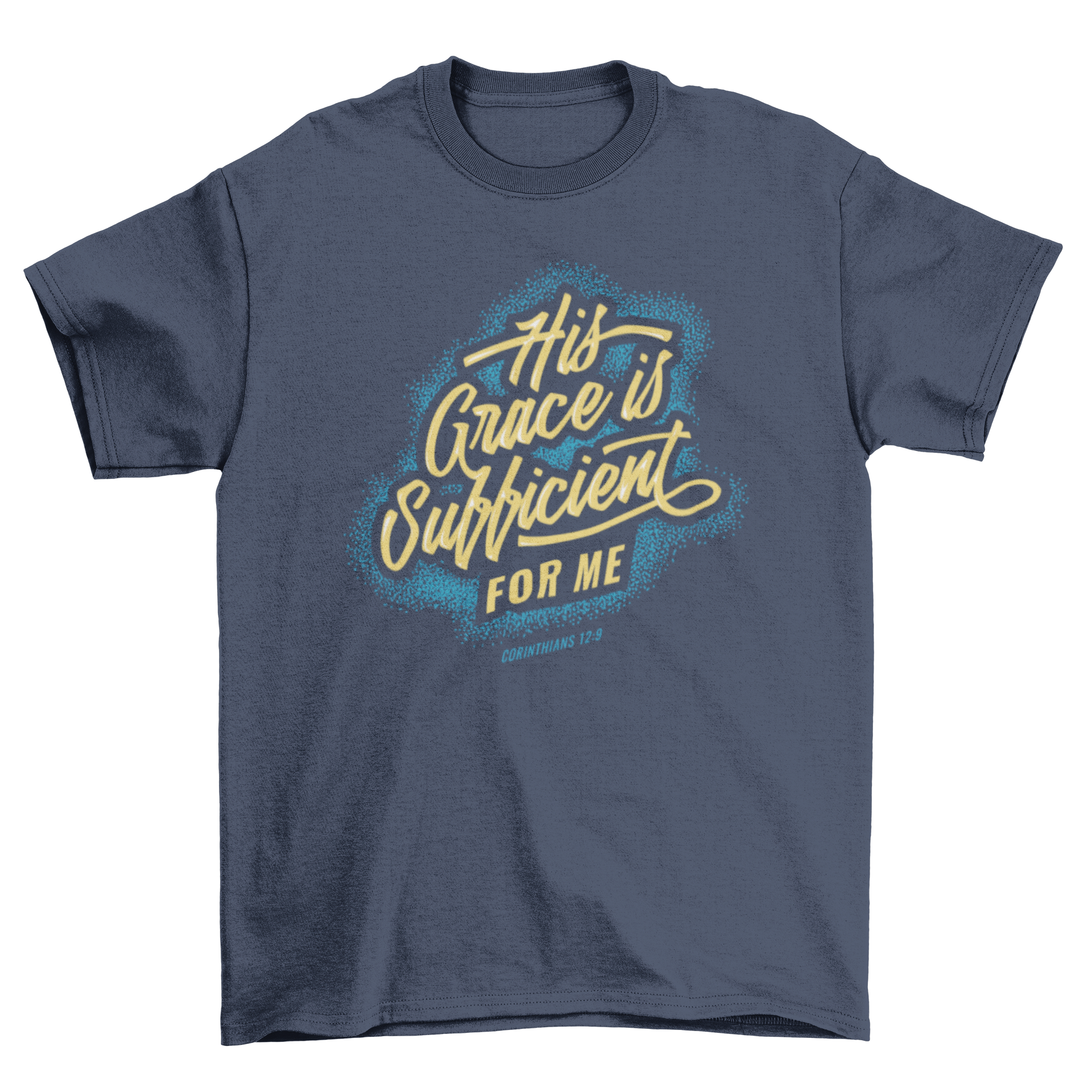 Corinthians quote t-shirt featuring 'His grace is sufficient for me' in stylish lettering.