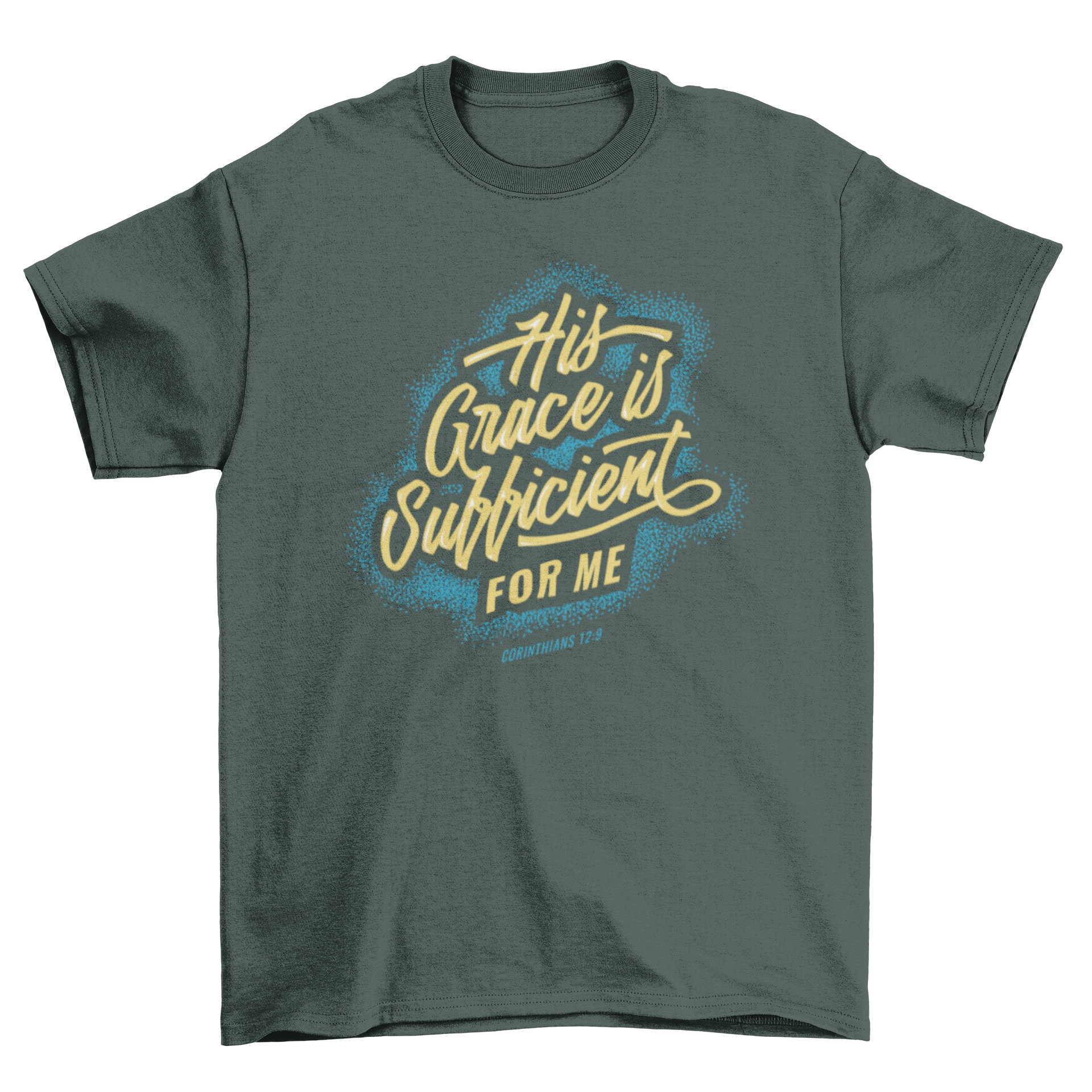 Corinthians quote t-shirt featuring 'His grace is sufficient for me' in stylish lettering.