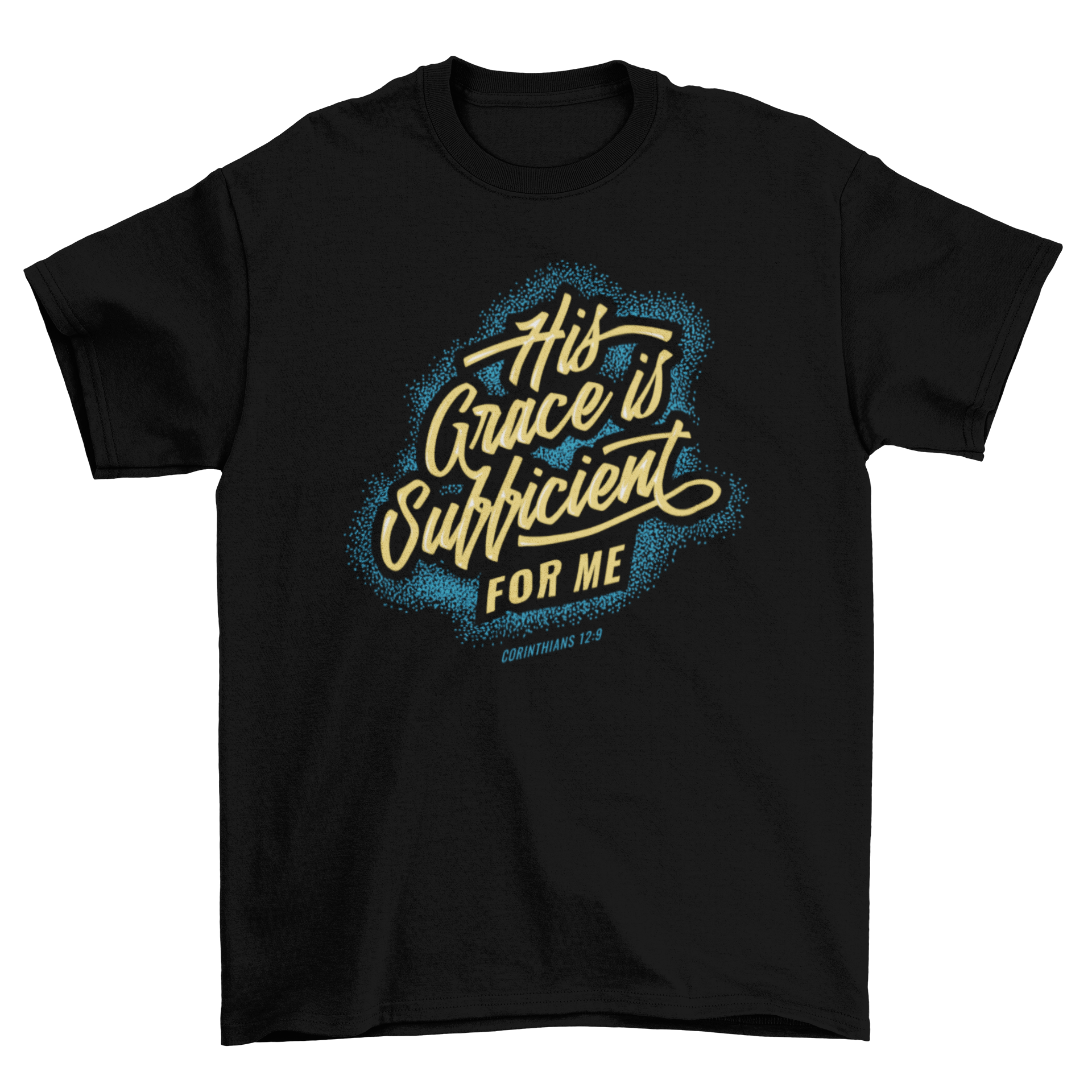 Corinthians quote t-shirt featuring 'His grace is sufficient for me' in stylish lettering.