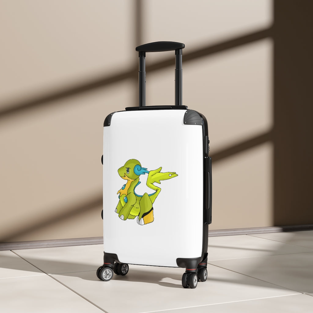 Cortenais Cabin Suitcase in stylish faux leather with adjustable handle and double wheels, showcasing personalized artwork.