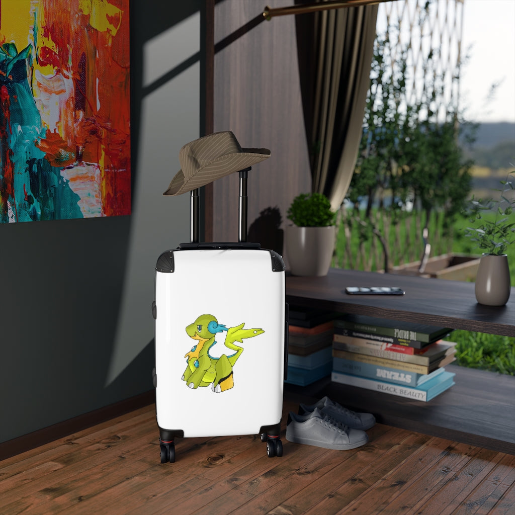 Cortenais Cabin Suitcase in stylish faux leather with adjustable handle and double wheels, showcasing personalized artwork.