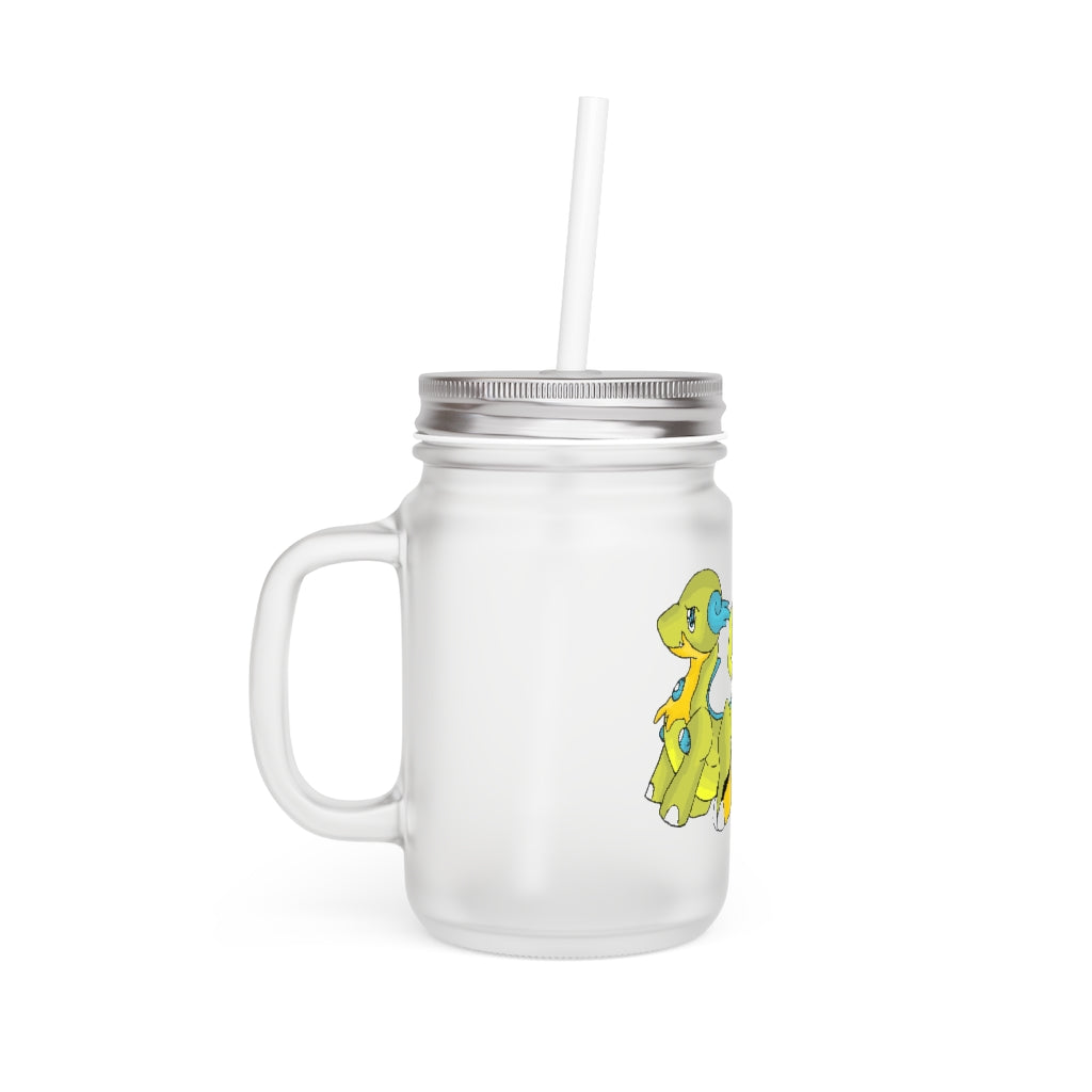 Cortenais Mason Jar with frosted glass finish, straw, and lid, perfect for personalized drinks.