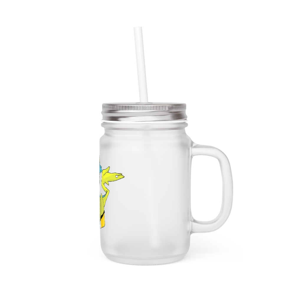 Cortenais Mason Jar with frosted glass finish, straw, and lid, perfect for personalized drinks.