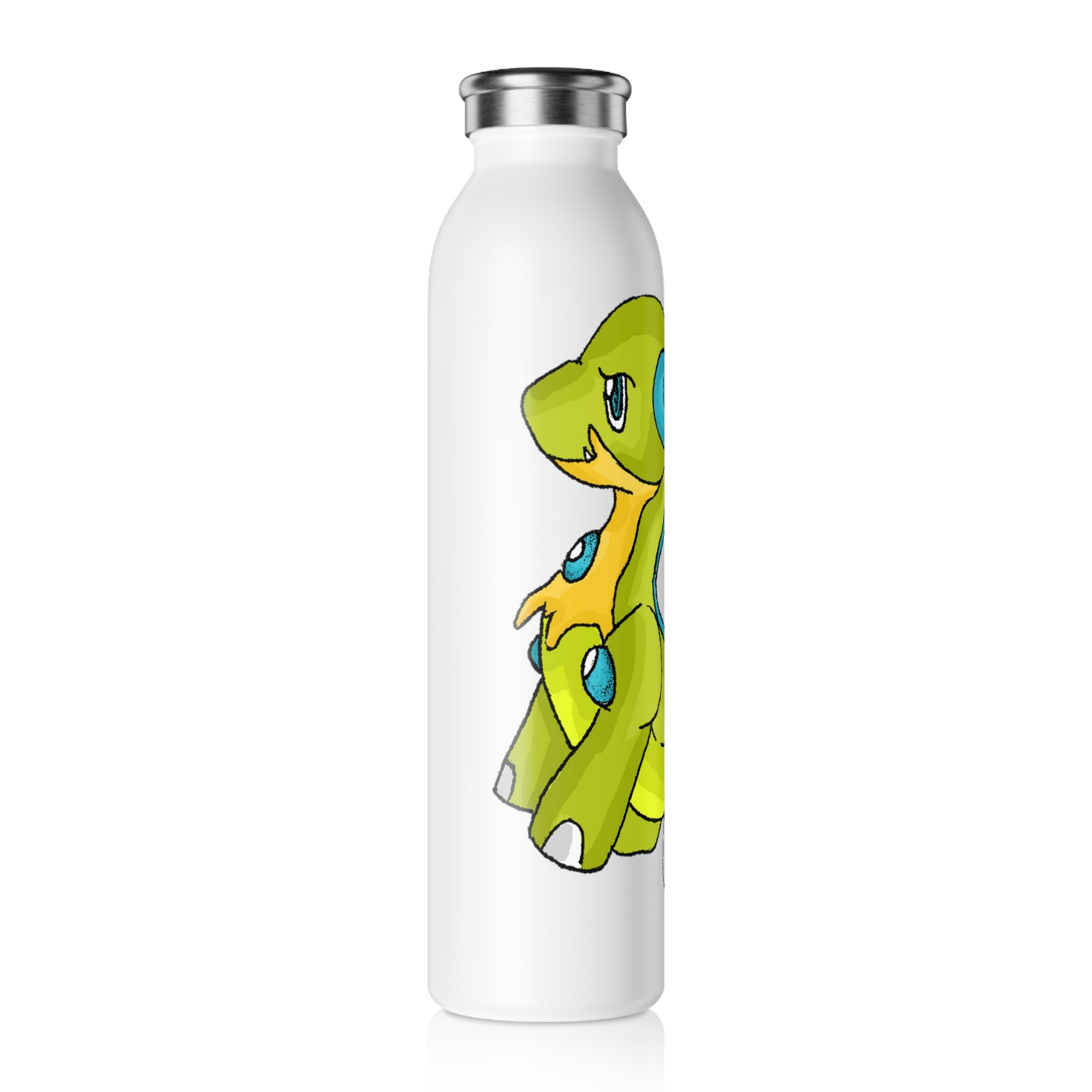 Cortenais Slim Water Bottle with matte finish and silver cap, showcasing vibrant custom designs.