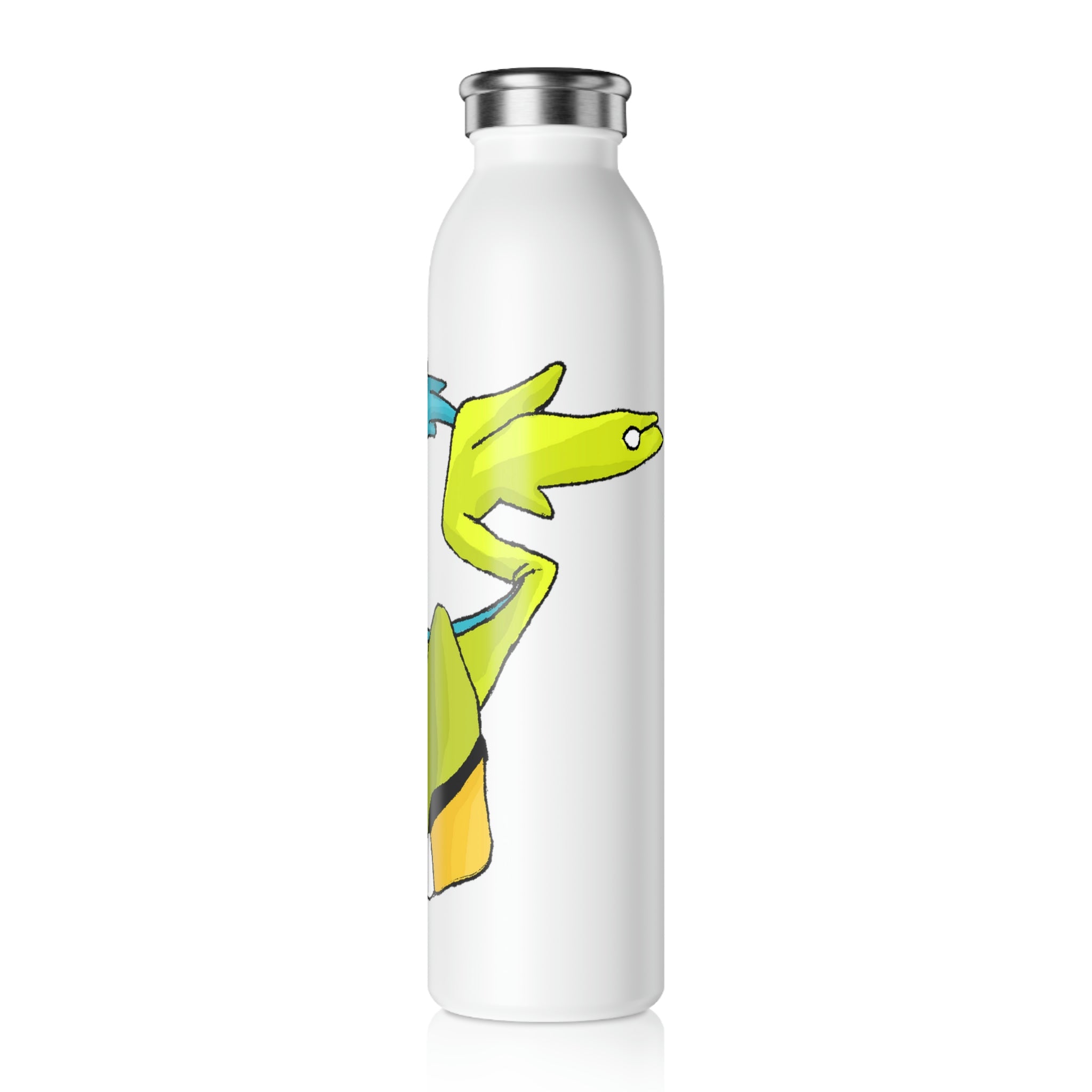 Cortenais Slim Water Bottle with matte finish and silver cap, showcasing vibrant custom designs.