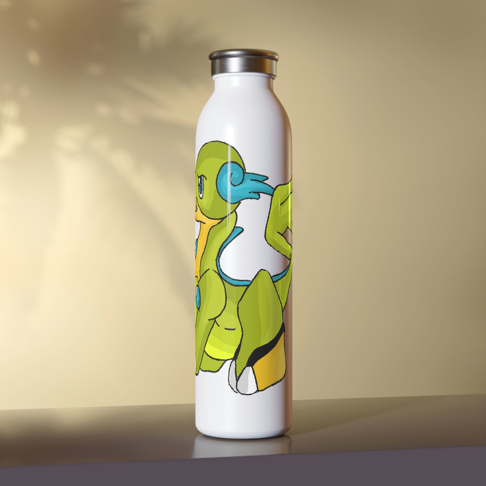 Cortenais Slim Water Bottle with matte finish and silver cap, showcasing vibrant custom designs.