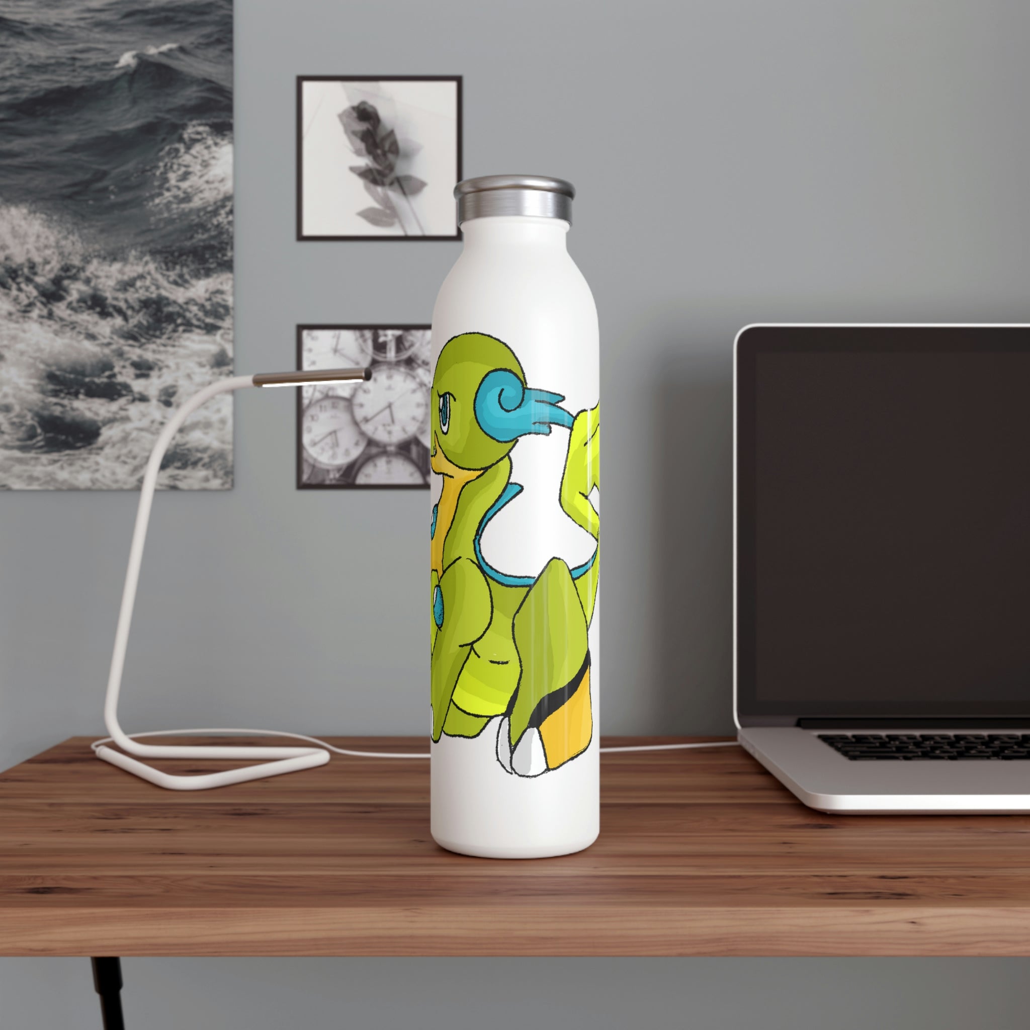 Cortenais Slim Water Bottle with matte finish and silver cap, showcasing vibrant custom designs.