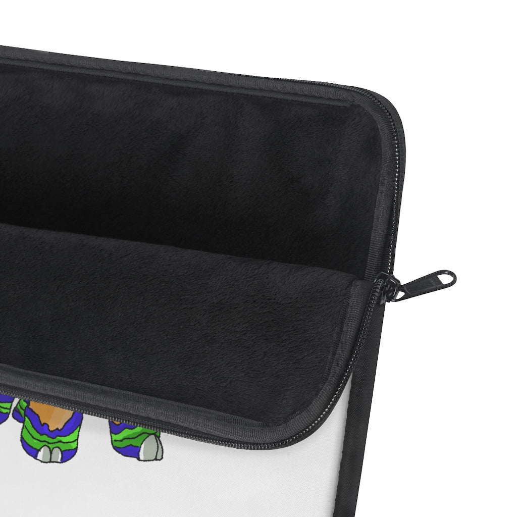 Corteness Laptop Sleeve featuring stylish print on one side and black polyester back, designed for protection and elegance.