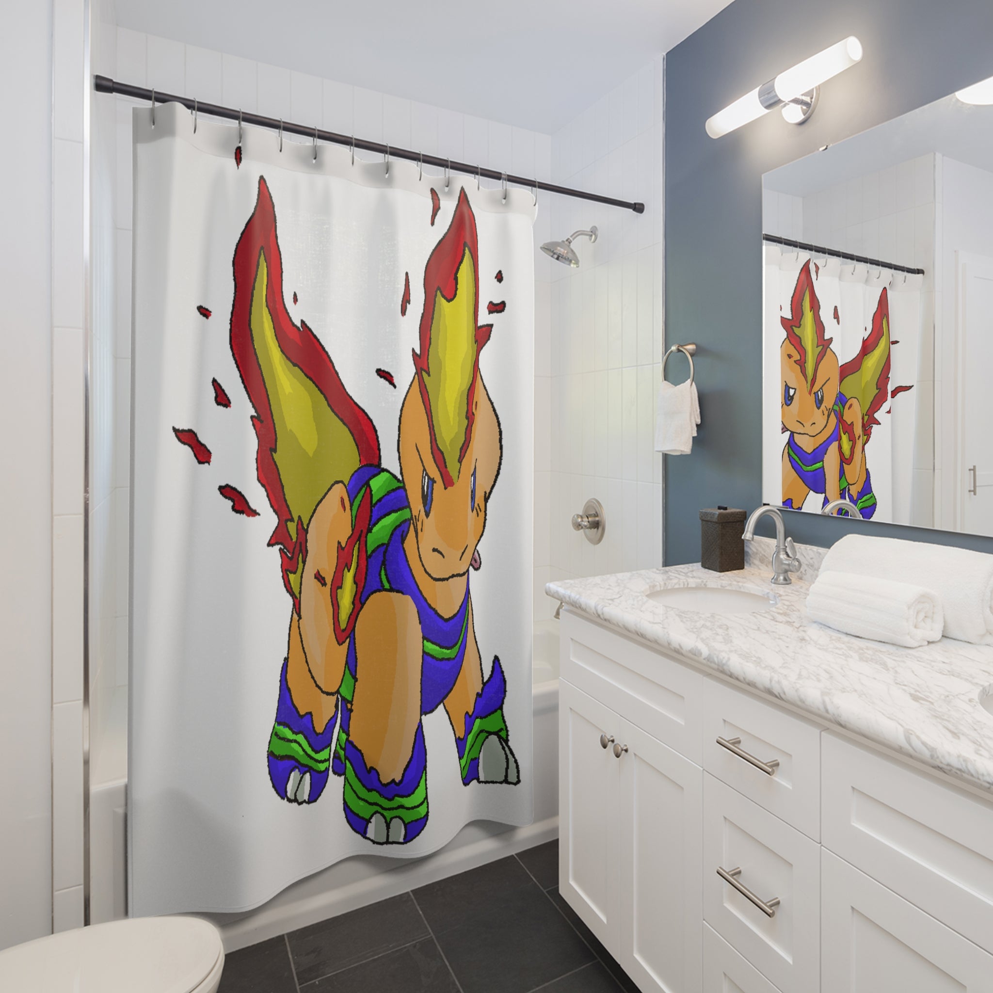 Corteness Shower Curtain featuring vibrant custom designs on durable polyester fabric, enhancing bathroom decor.