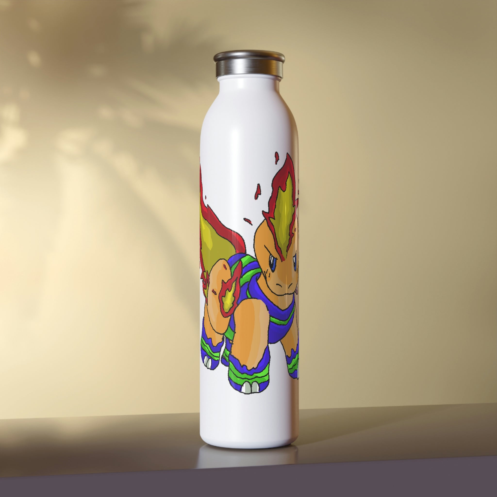 Corteness Slim Water Bottle with matte finish and silver cap, showcasing personalized designs.