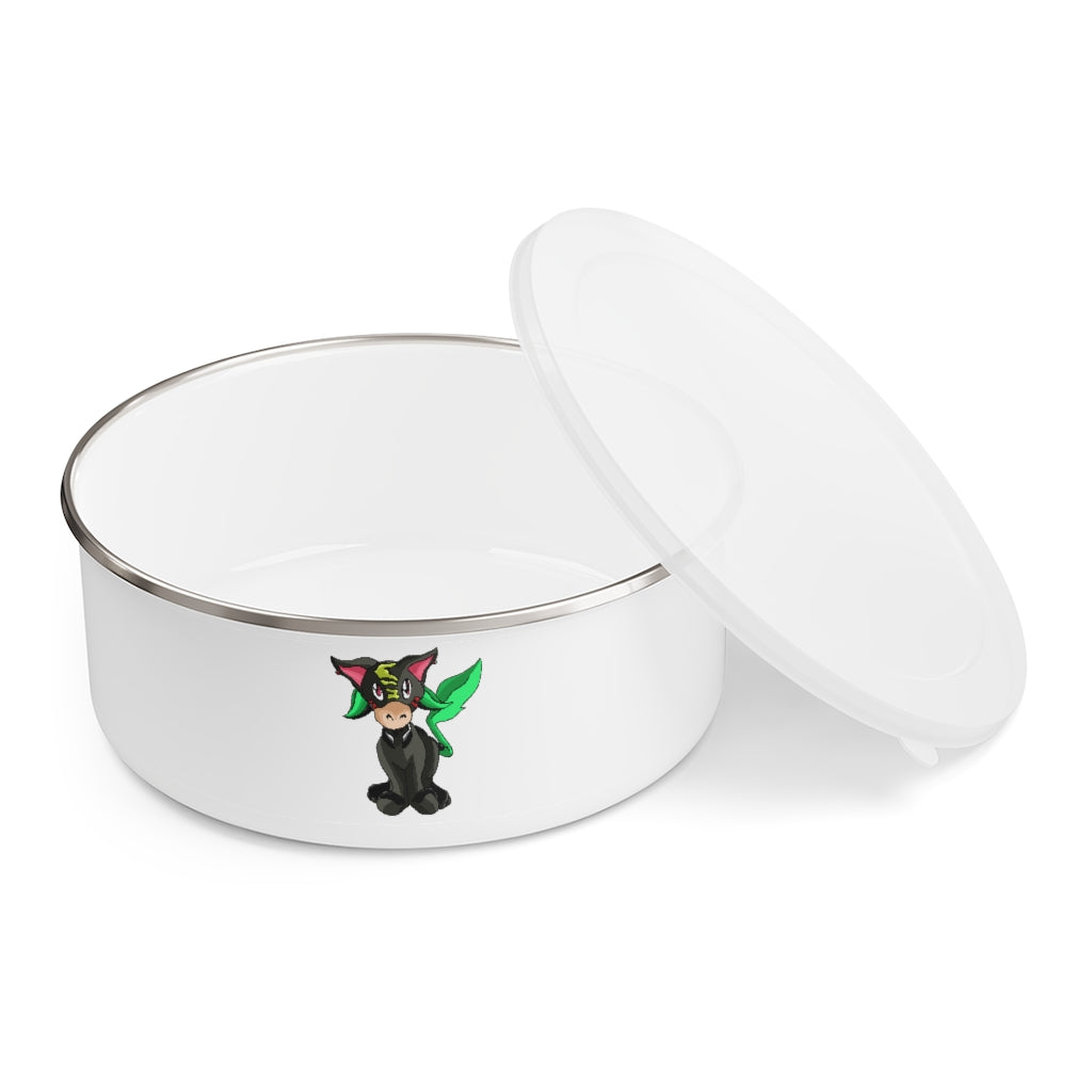 Corteon Enamel Bowl featuring a stylish design, translucent lid, and anti-slip backing, available in three sizes.