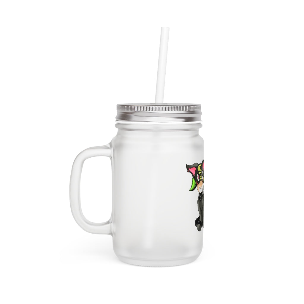 Corteon Mason Jar with straw and lid, made of frosted glass, perfect for personalized drinks.