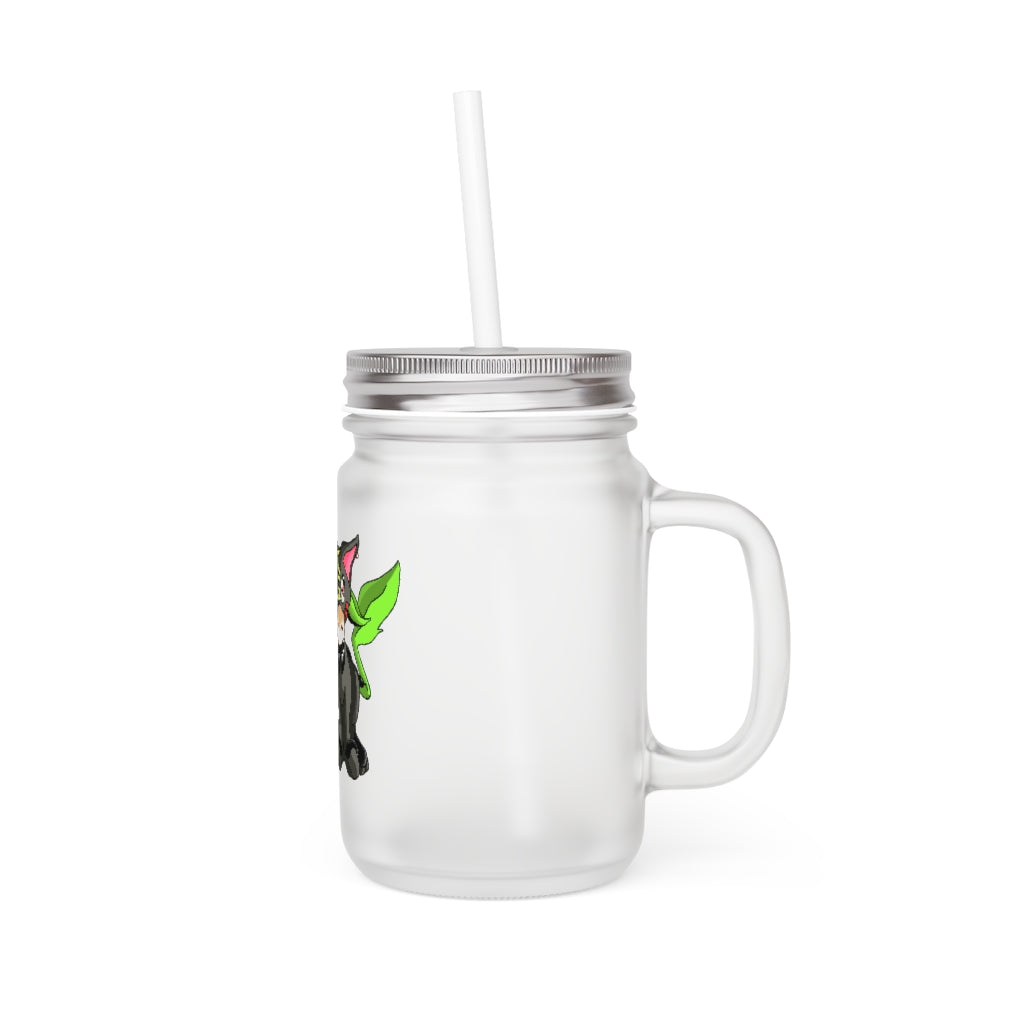 Corteon Mason Jar with straw and lid, made of frosted glass, perfect for personalized drinks.