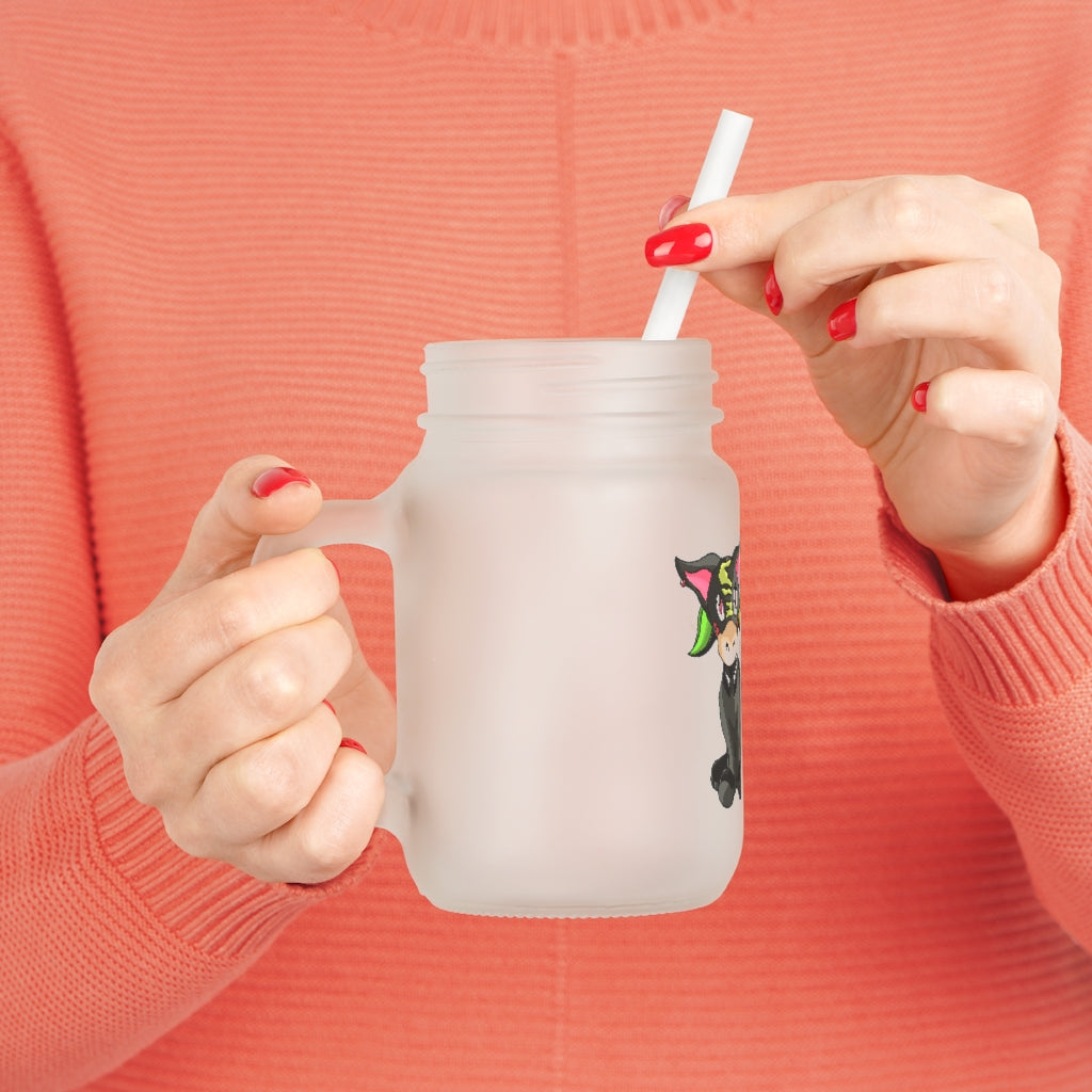 Corteon Mason Jar with straw and lid, made of frosted glass, perfect for personalized drinks.