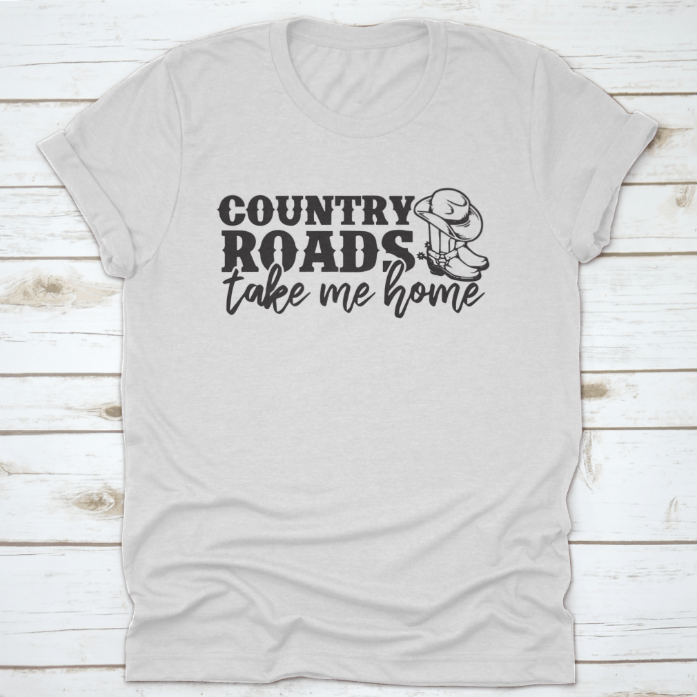 Country Roads Take Me Home T-Shirt featuring a logo design, made from 100% cotton, showcasing a classic fit and midweight fabric.