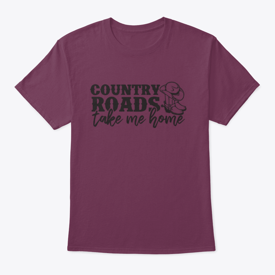 Country Roads Take Me Home T-Shirt featuring a logo design, made from 100% cotton, showcasing a classic fit and midweight fabric.