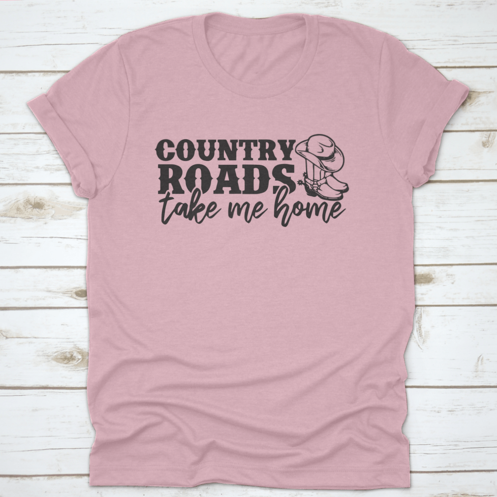 Country Roads Take Me Home T-Shirt featuring a logo design, made from 100% cotton, showcasing a classic fit and midweight fabric.