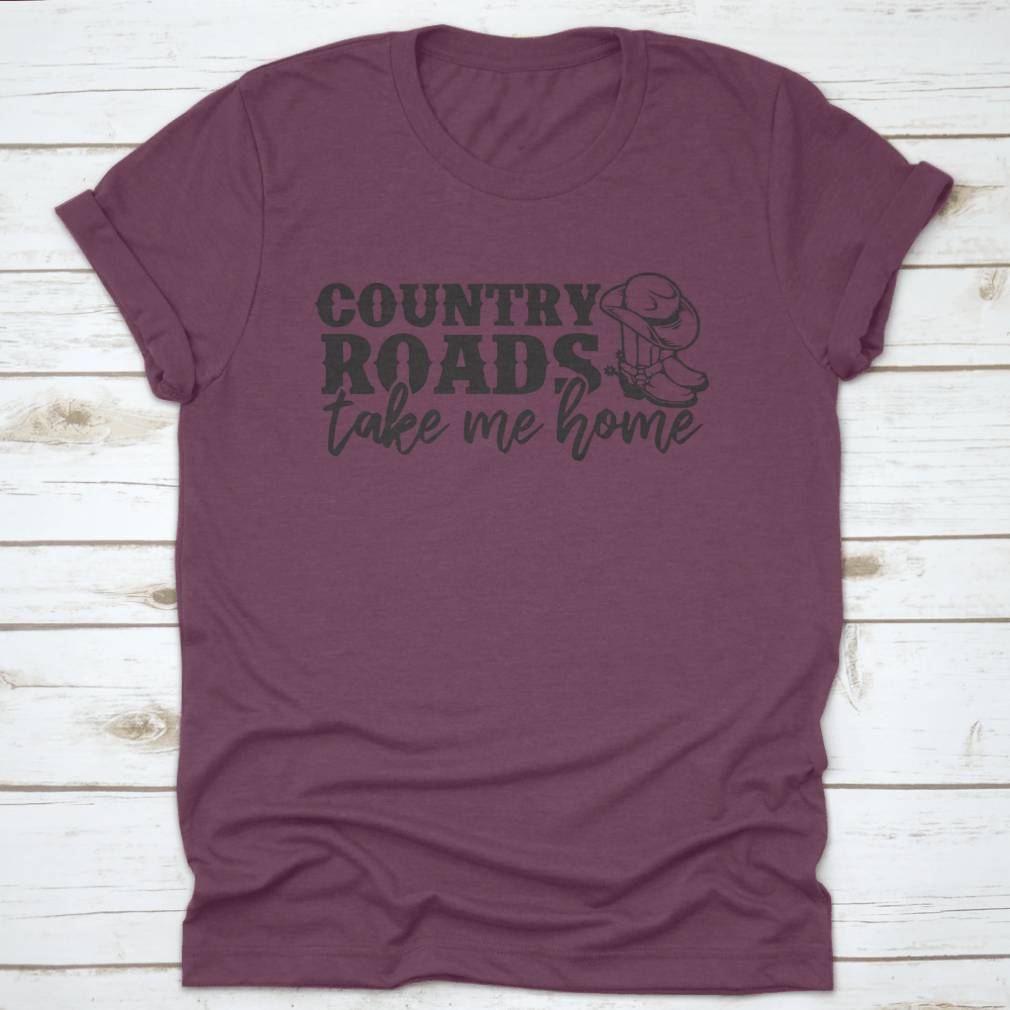 Country Roads Take Me Home T-Shirt featuring a logo design, made from 100% cotton, showcasing a classic fit and midweight fabric.