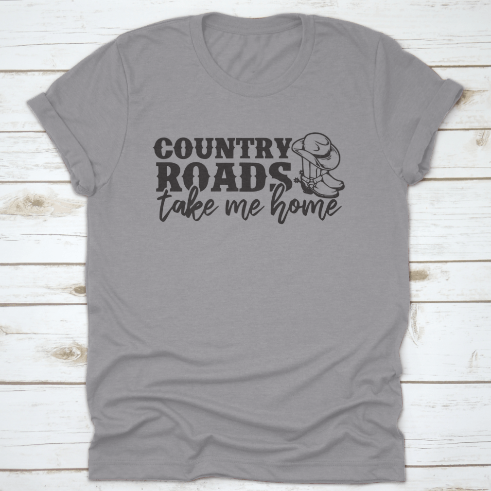 Country Roads Take Me Home T-Shirt featuring a logo design, made from 100% cotton, showcasing a classic fit and midweight fabric.