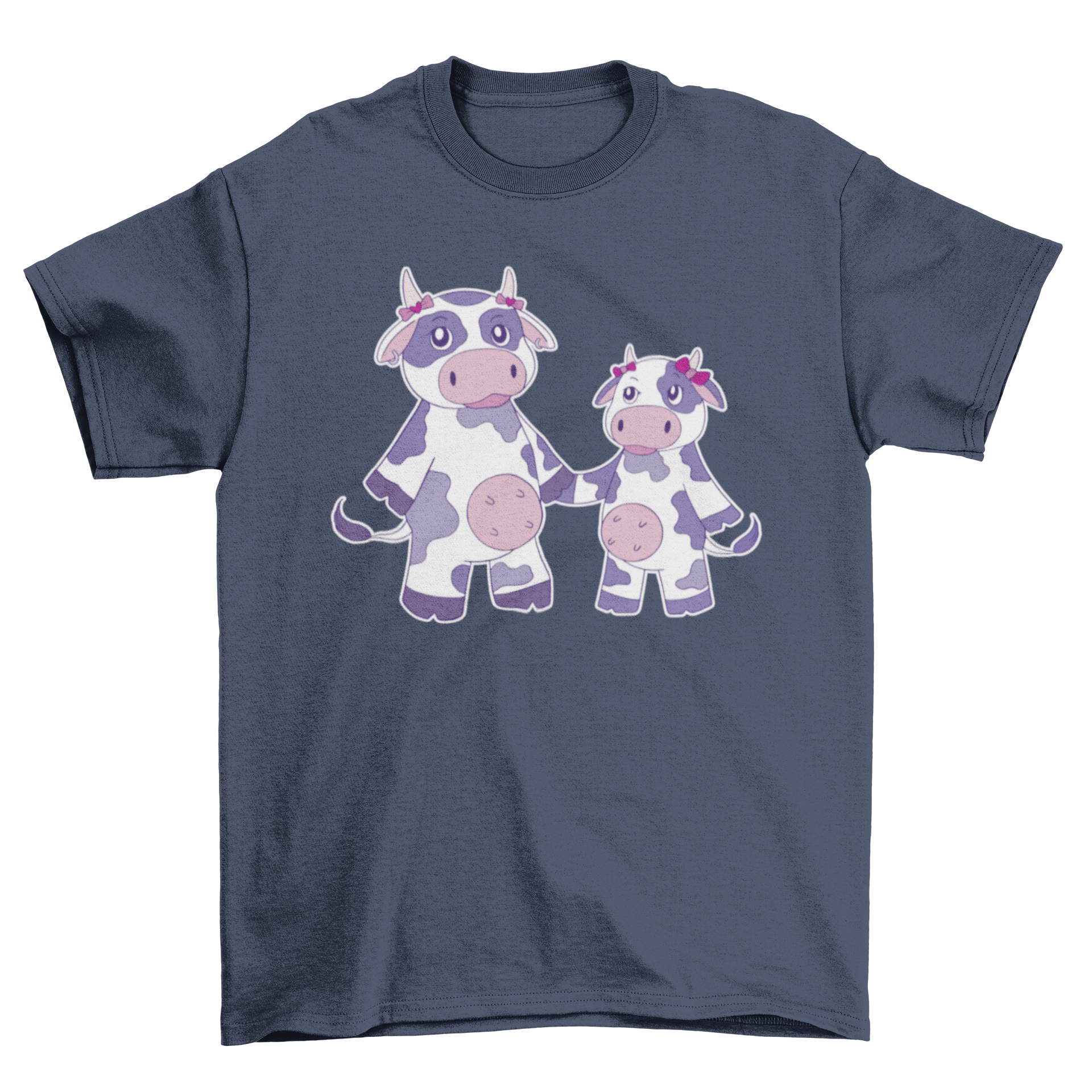 A cute t-shirt featuring two cow sisters holding hands, showcasing a playful and charming design.