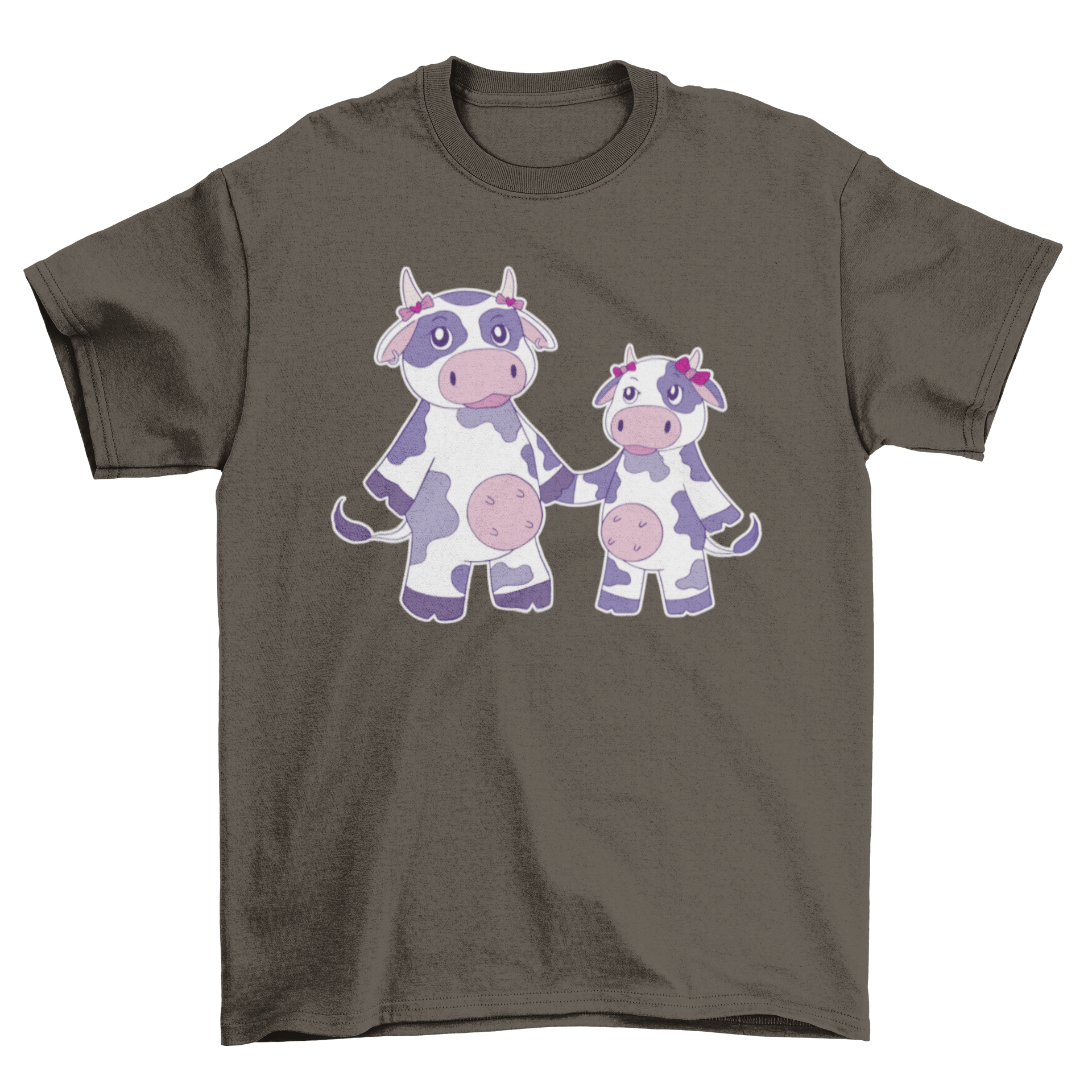 A cute t-shirt featuring two cow sisters holding hands, showcasing a playful and charming design.