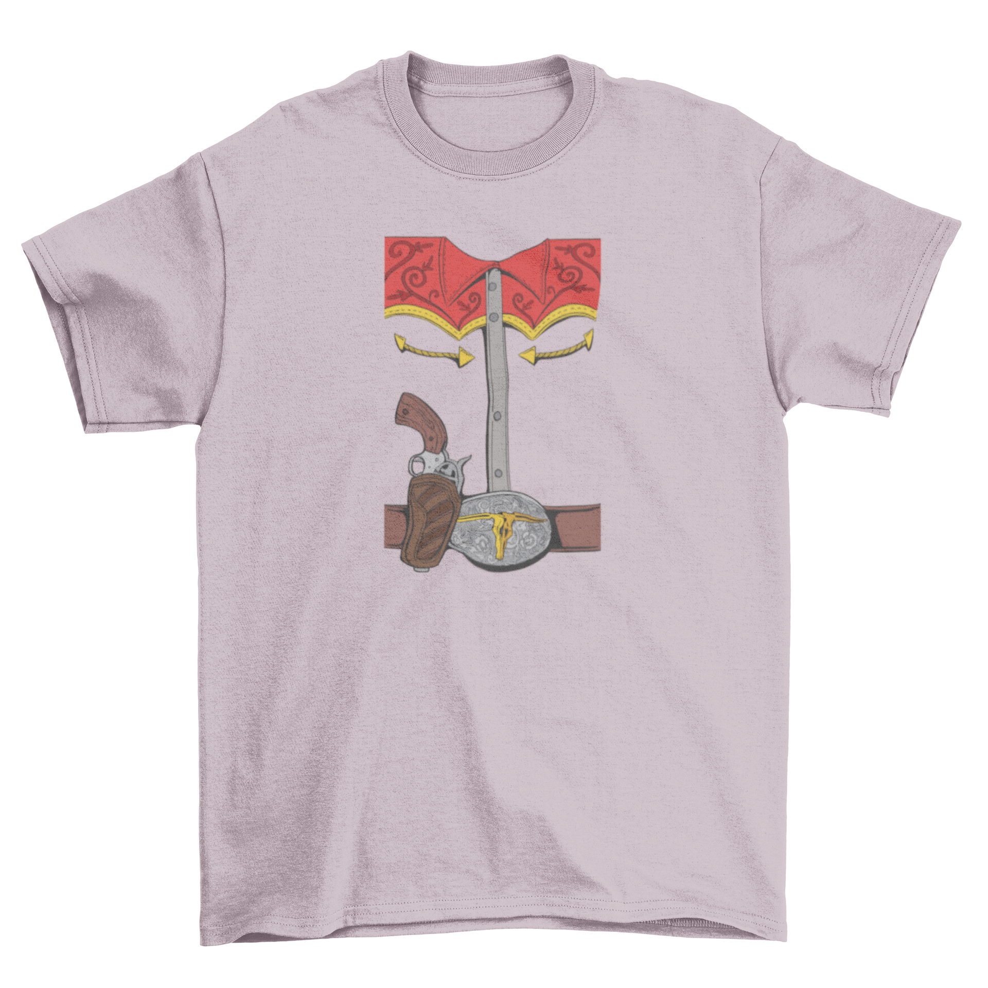 A stylish cowboy costume t-shirt featuring a detailed illustration of a cowboy outfit, perfect for Halloween.