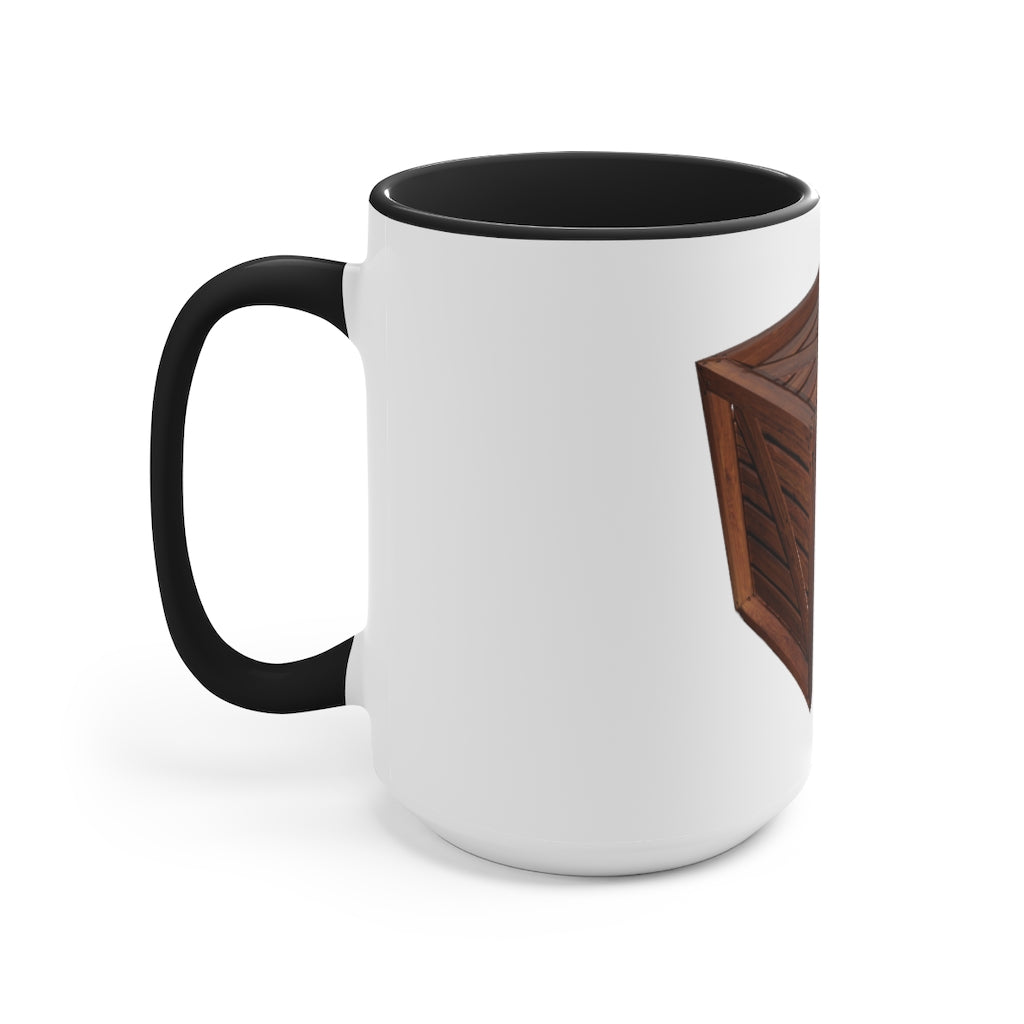 A stylish two-tone Crate Accent Mug with a white exterior and a colored interior, showcasing its ergonomic C-handle and rounded corners.