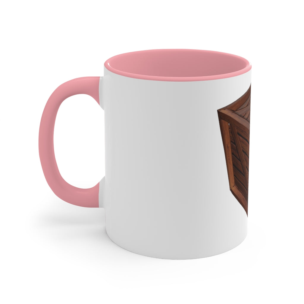 A stylish two-tone Crate Accent Mug with a white exterior and a colored interior, showcasing its ergonomic C-handle and rounded corners.