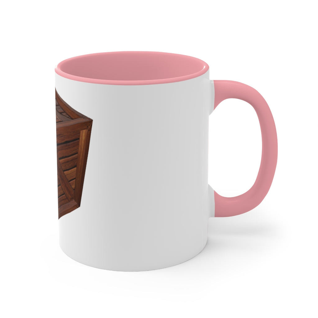 A stylish two-tone Crate Accent Mug with a white exterior and a colored interior, showcasing its ergonomic C-handle and rounded corners.