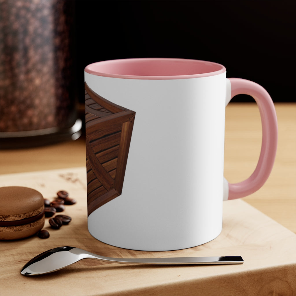 A stylish two-tone Crate Accent Mug with a white exterior and a colored interior, showcasing its ergonomic C-handle and rounded corners.