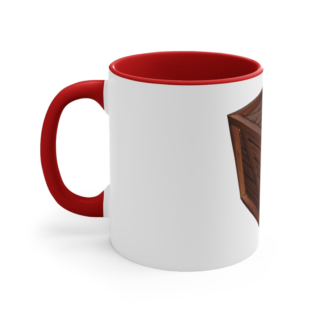 A stylish two-tone Crate Accent Mug with a white exterior and a colored interior, showcasing its ergonomic C-handle and rounded corners.