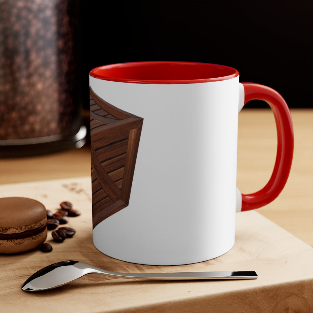 A stylish two-tone Crate Accent Mug with a white exterior and a colored interior, showcasing its ergonomic C-handle and rounded corners.