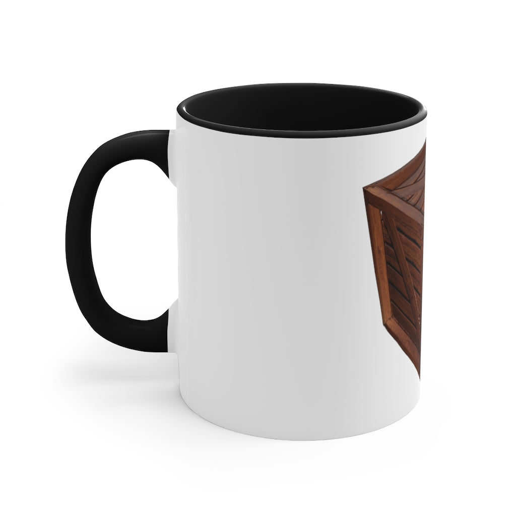 A stylish two-tone Crate Accent Mug with a white exterior and a colored interior, showcasing its ergonomic C-handle and rounded corners.