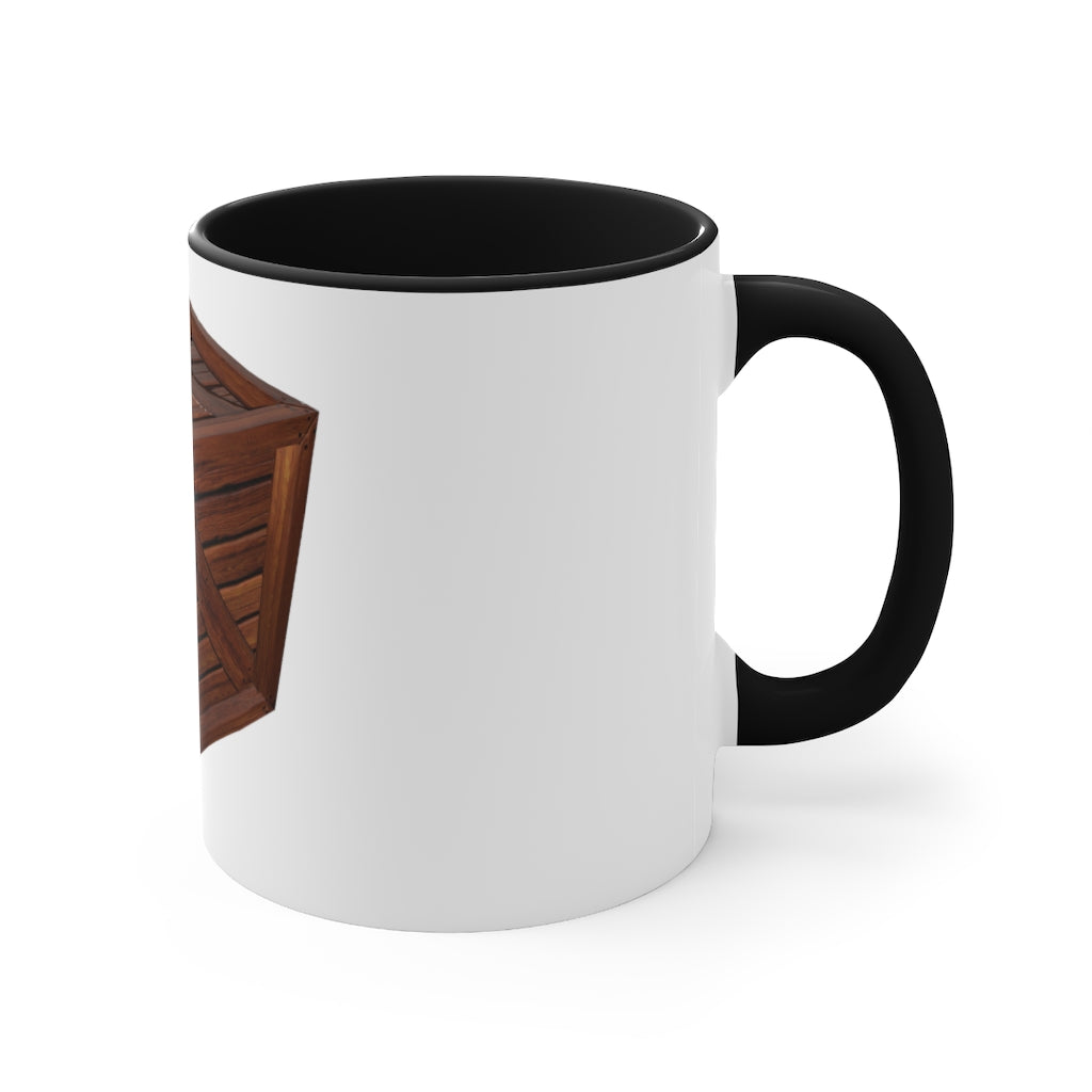 A stylish two-tone Crate Accent Mug with a white exterior and a colored interior, showcasing its ergonomic C-handle and rounded corners.