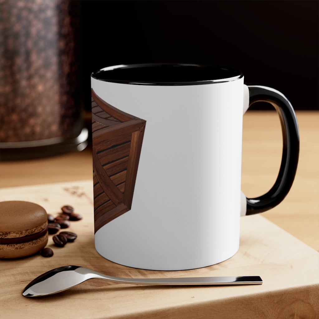 A stylish two-tone Crate Accent Mug with a white exterior and a colored interior, showcasing its ergonomic C-handle and rounded corners.