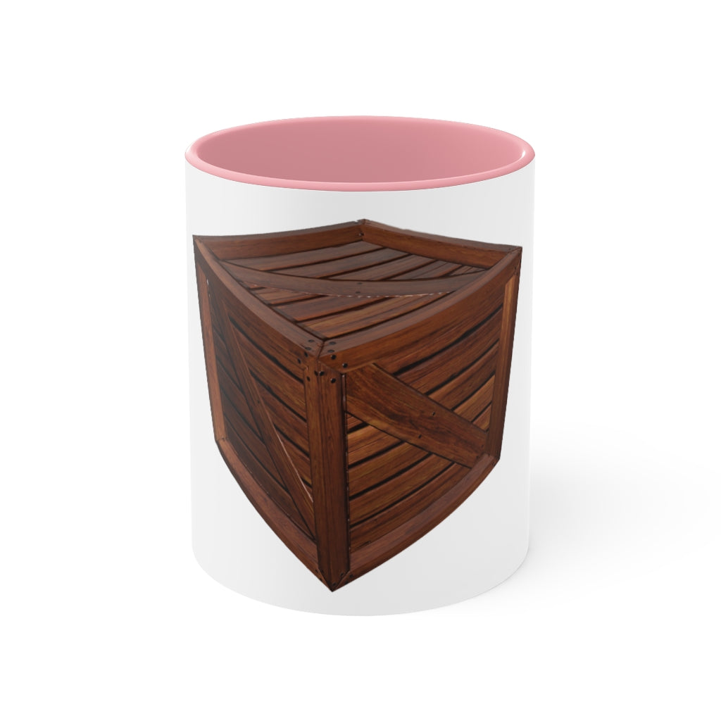 A stylish two-tone Crate Accent Mug with a white exterior and a colored interior, showcasing its ergonomic C-handle and rounded corners.