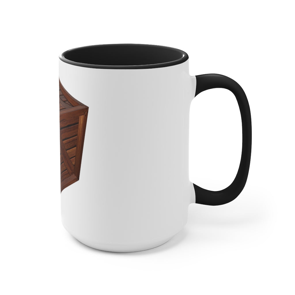 A stylish two-tone Crate Accent Mug with a white exterior and a colored interior, showcasing its ergonomic C-handle and rounded corners.