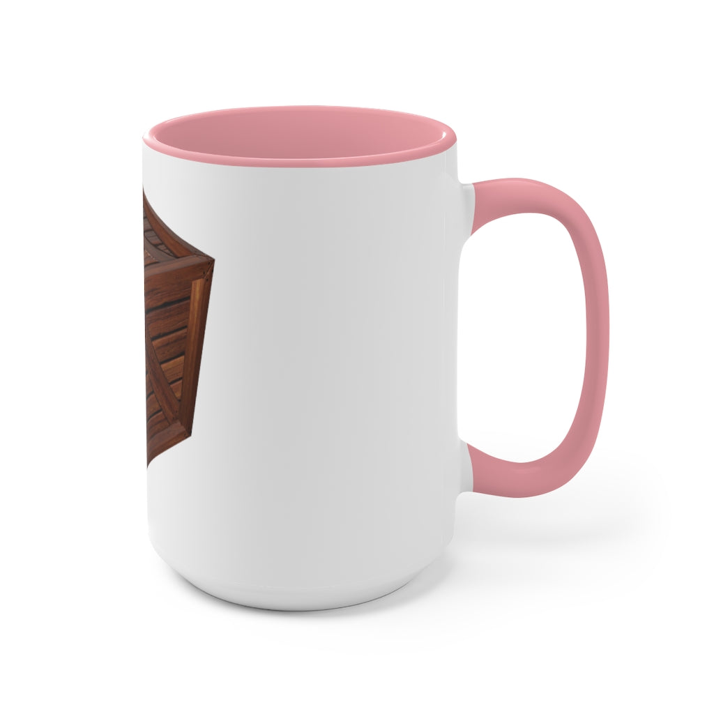 A stylish two-tone Crate Accent Mug with a white exterior and a colored interior, showcasing its ergonomic C-handle and rounded corners.