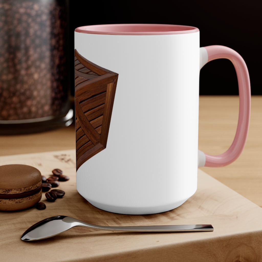 A stylish two-tone Crate Accent Mug with a white exterior and a colored interior, showcasing its ergonomic C-handle and rounded corners.