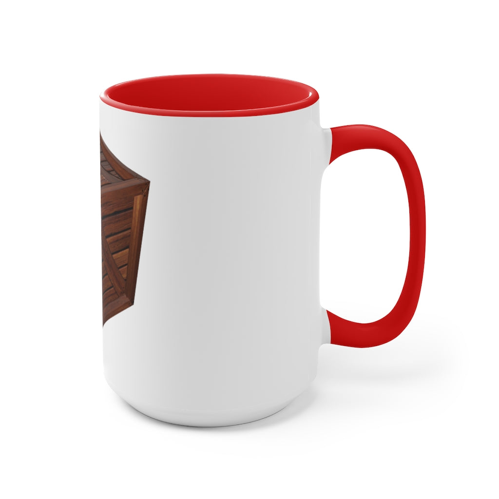 A stylish two-tone Crate Accent Mug with a white exterior and a colored interior, showcasing its ergonomic C-handle and rounded corners.