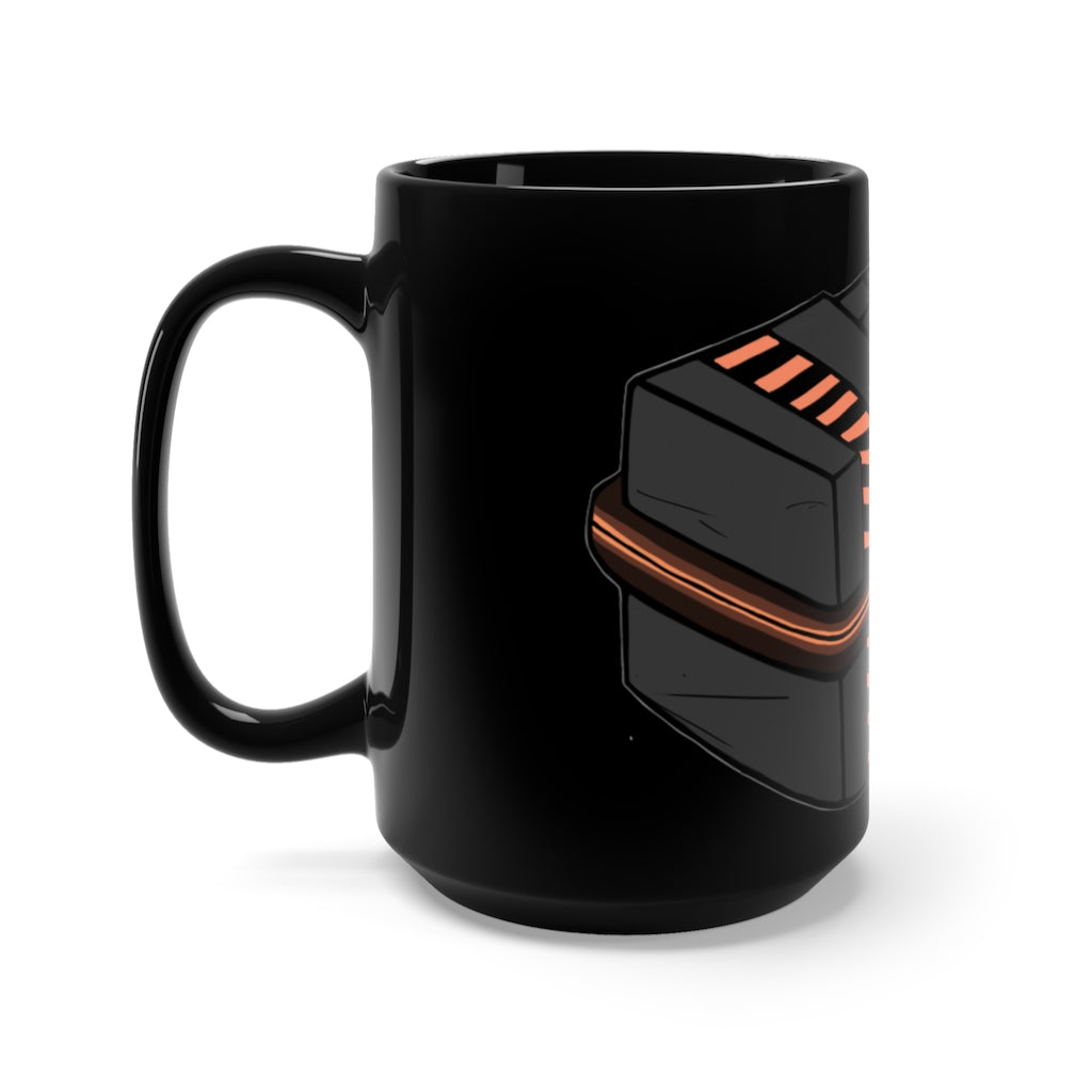 A stylish 15oz black ceramic mug with rounded corners and a comfortable C-handle, perfect for coffee and tea lovers.