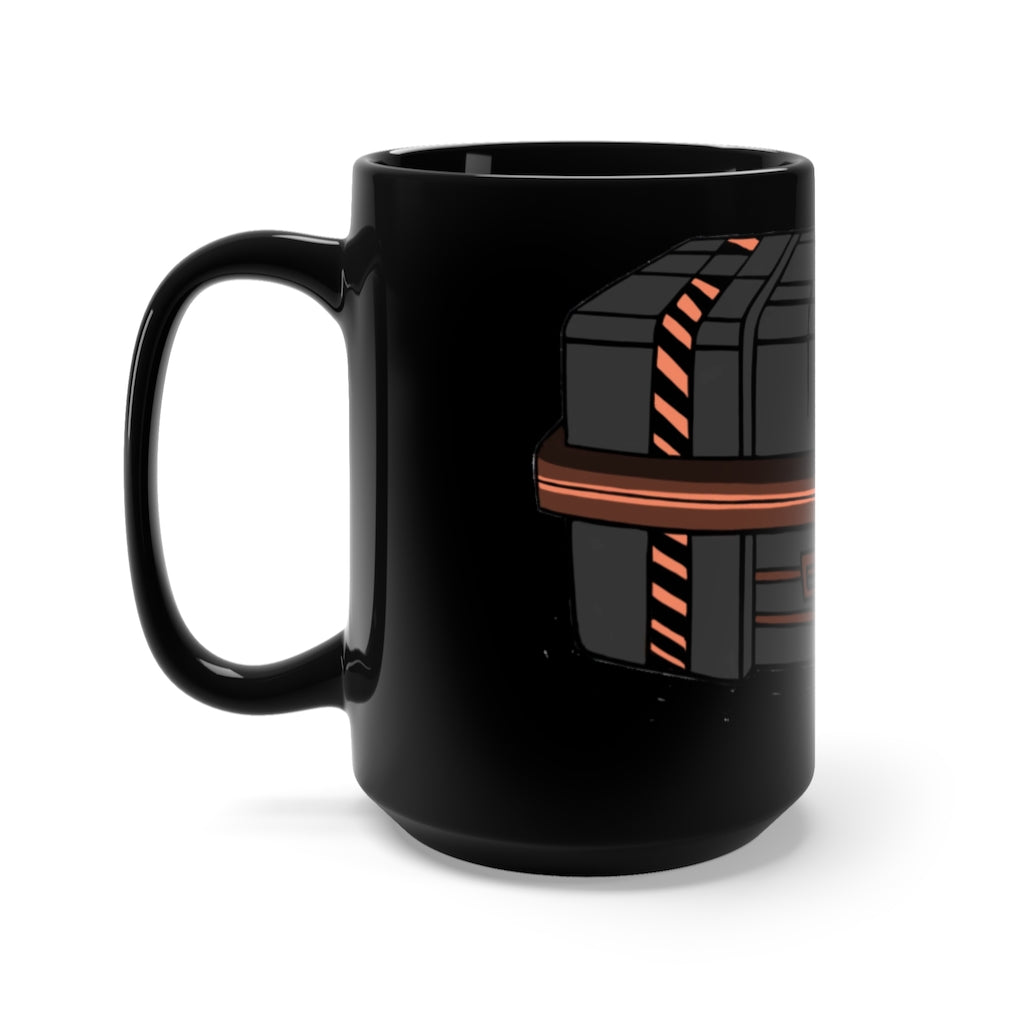 A stylish 15oz black ceramic mug with rounded corners and a C-handle, perfect for coffee and tea lovers.