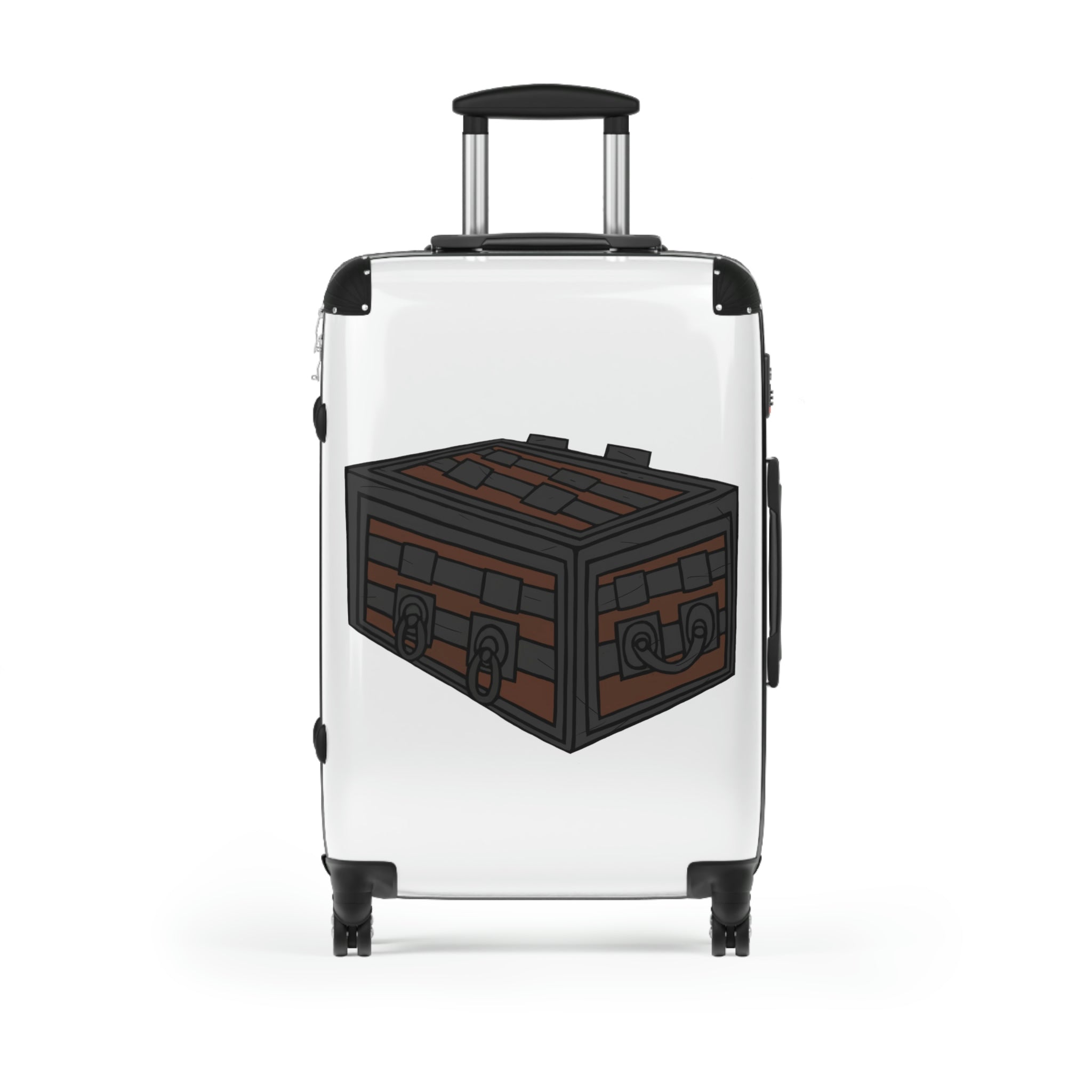 Crate Cabin Suitcase featuring a personalized design, lightweight polycarbonate front, and ABS back, with adjustable handle and 360° swivel wheels.