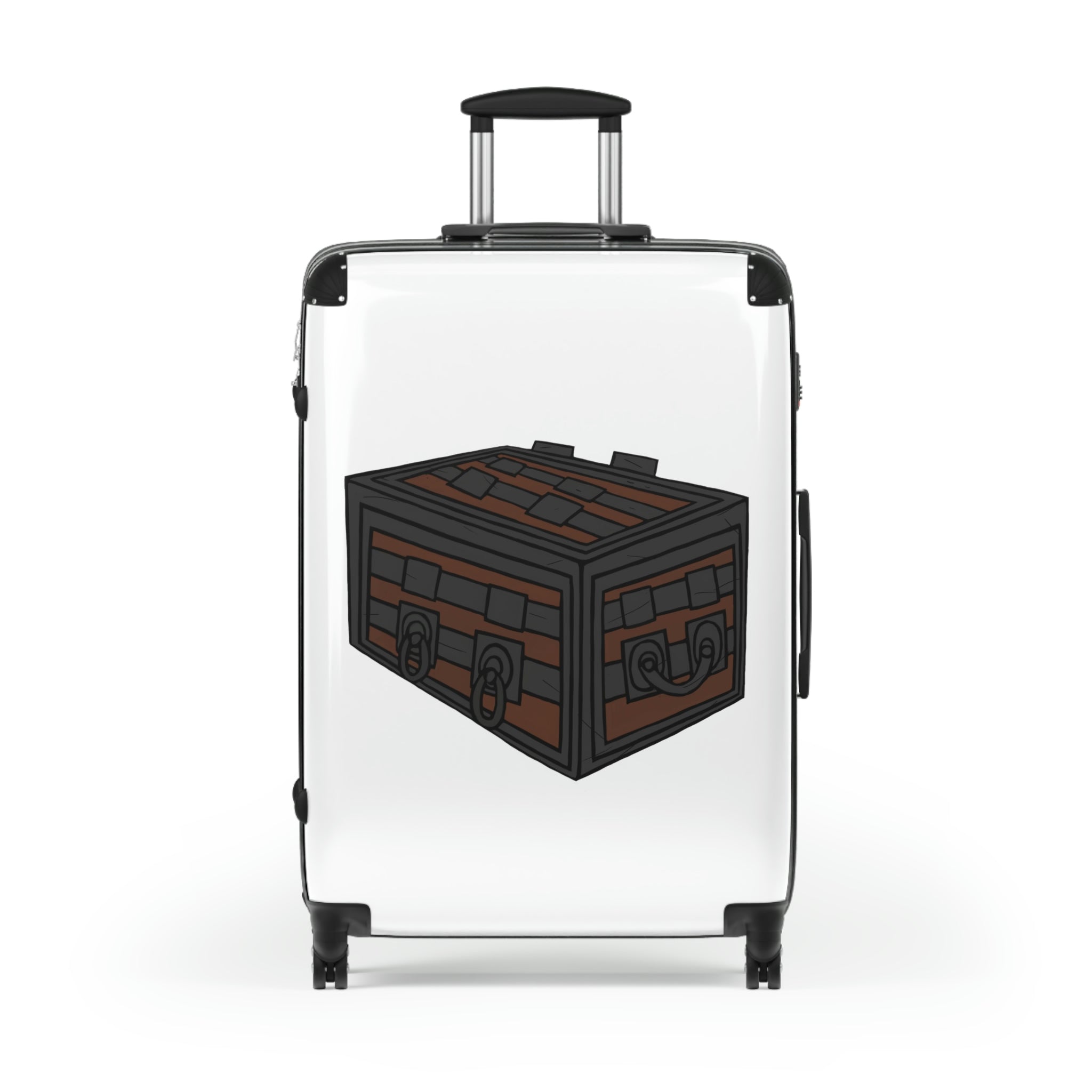 Crate Cabin Suitcase featuring a personalized design, lightweight polycarbonate front, and ABS back, with adjustable handle and 360° swivel wheels.