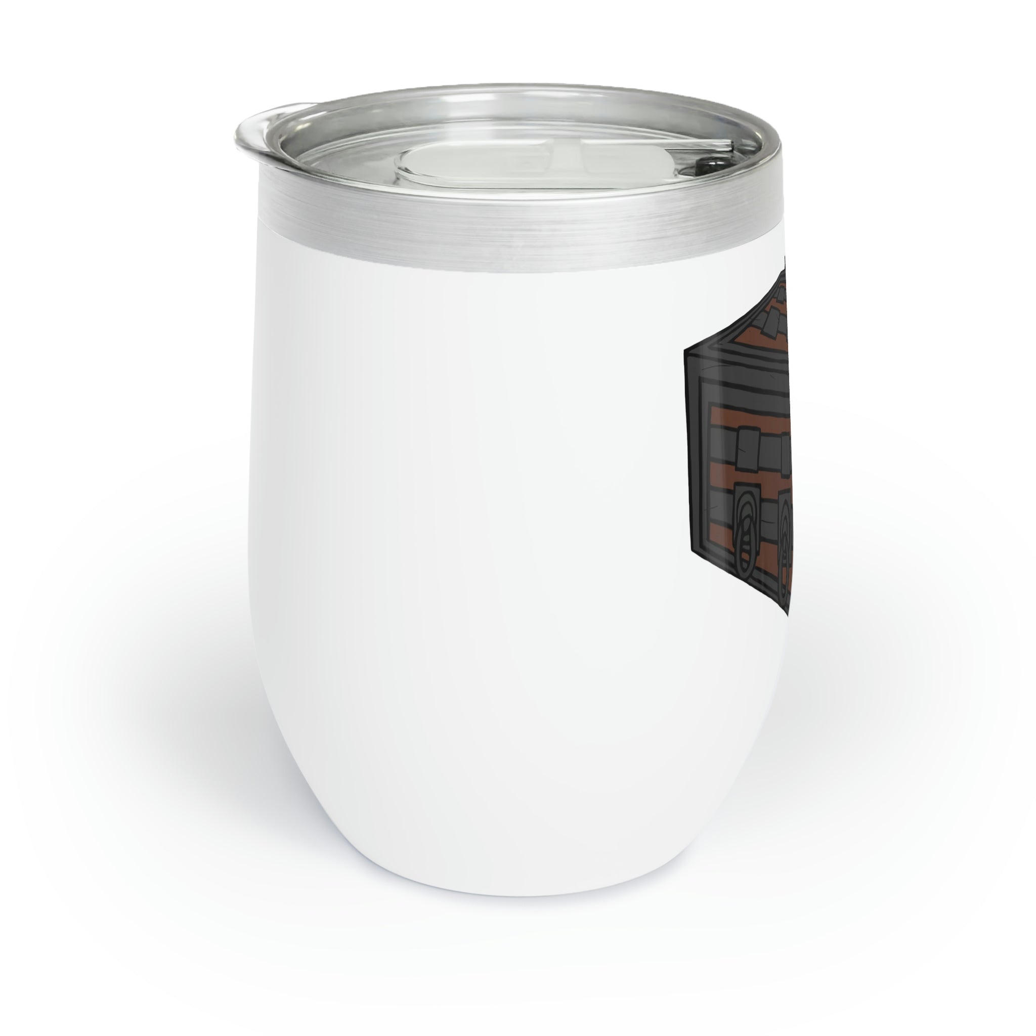 Crate Chill Wine Tumbler in stainless steel with a sleek design, showcasing its double-insulated walls and customizable surface.