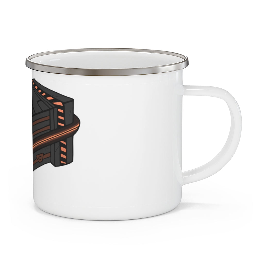 A durable Crate Enamel Camping Mug with a stylish design, featuring a C-handle and rounded corners, perfect for outdoor adventures.