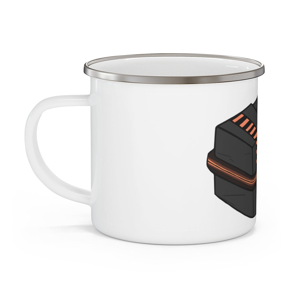 A durable Crate Enamel Camping Mug with a stylish design, featuring a C-handle and rounded corners, perfect for outdoor adventures.