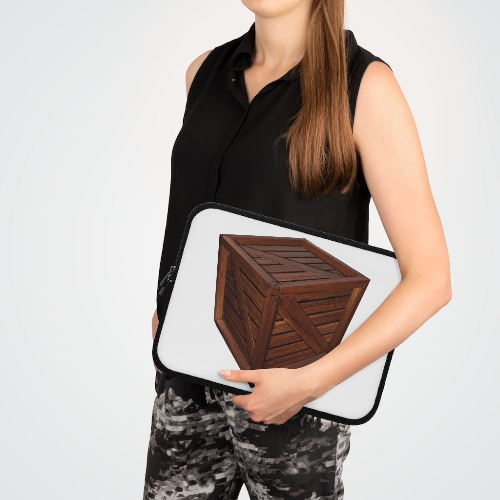 Crate Laptop Sleeve featuring a customizable front and black polyester back, designed for protection and style.