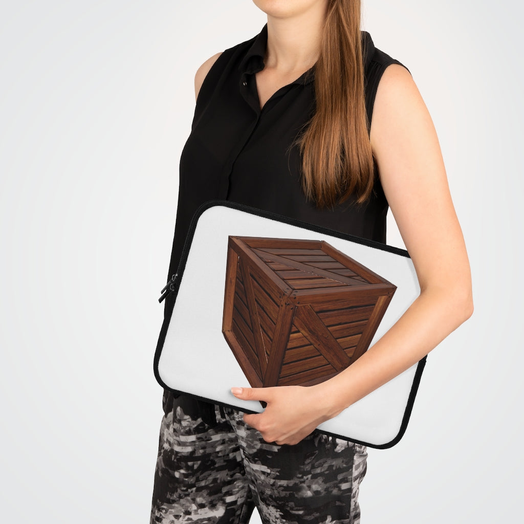 Crate Laptop Sleeve featuring a customizable front and black polyester back, designed for protection and style.